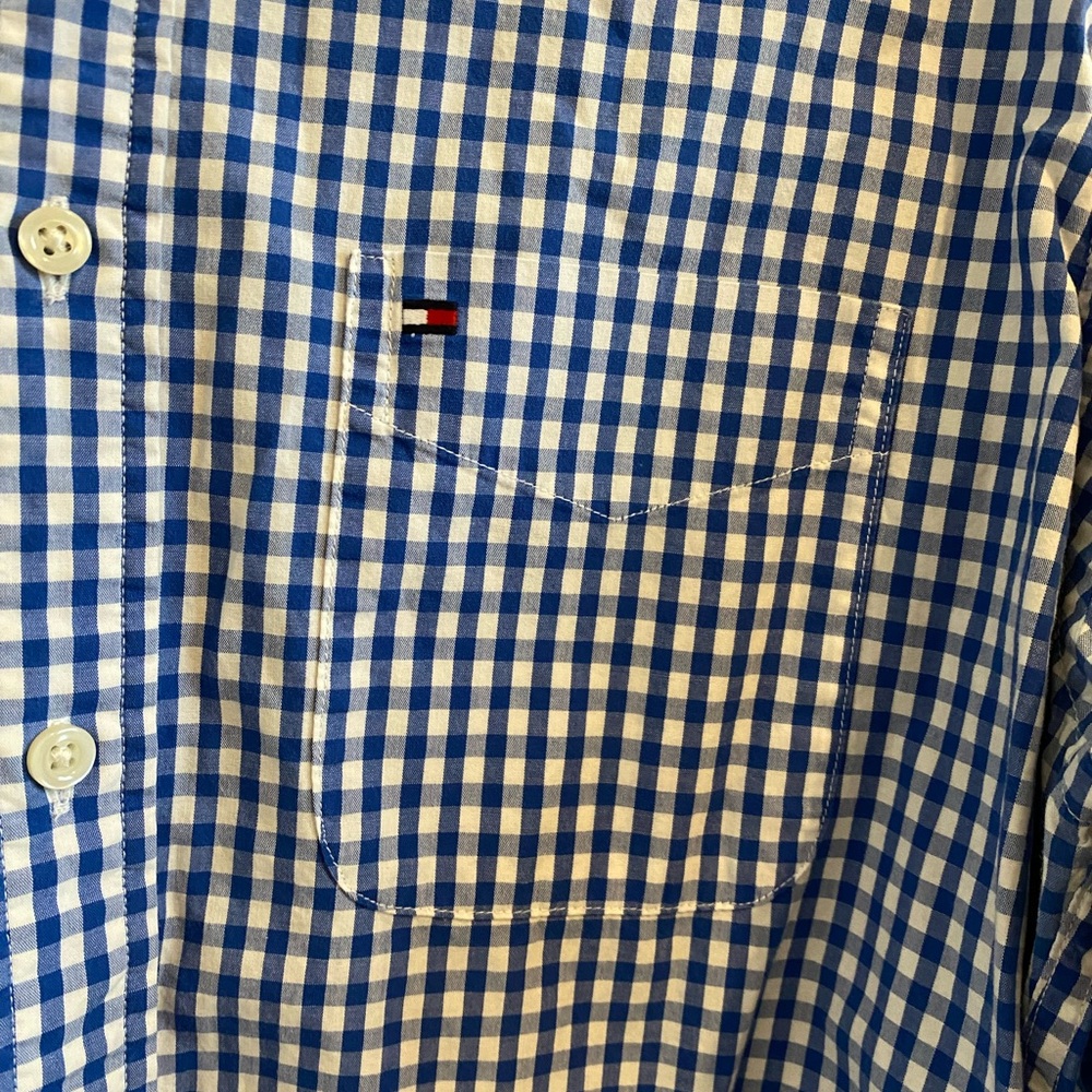 Tommy Hilfiger Blue & White Checkered Button Front Shirt Size Medium - Picture 4 of 6